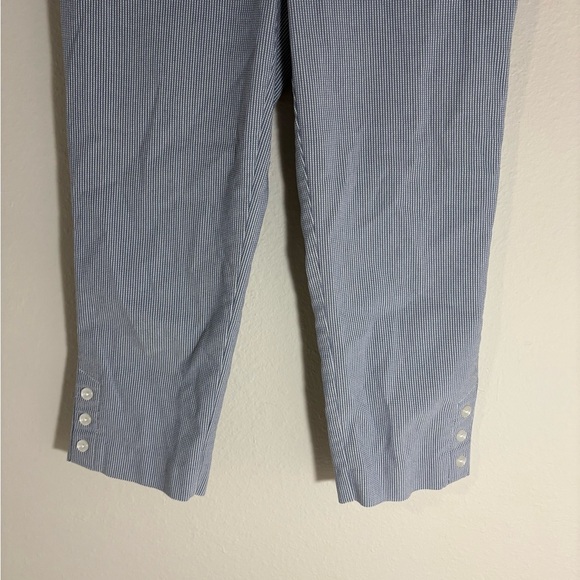 Chico’s Josie Slim Pinstripe Pull-On Capris – Size 0 (Blue & White) - Picture 3 of 6